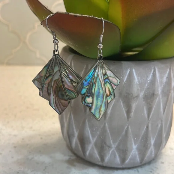 Vintage Estate Alpaca Mexico Silver Inlaid Abalone Shell Earrings Jewelry - Picture 4 of 5